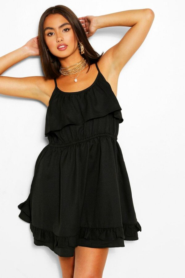 Womens Strappy Frill Detail Swing Dress - Black - 8, Black