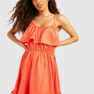 Womens Strappy Frill Detail Swing Dress - Orange - 12, Orange