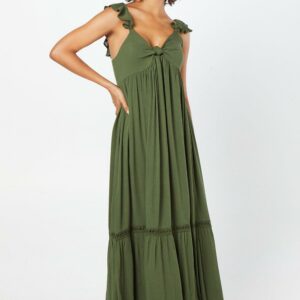 Womens Strappy Tiered Maxi Dress - Khaki - 18