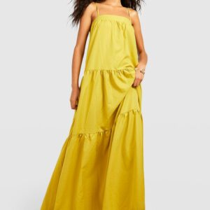 Womens Strappy Tiered Maxi Dress - Yellow - 8, Yellow