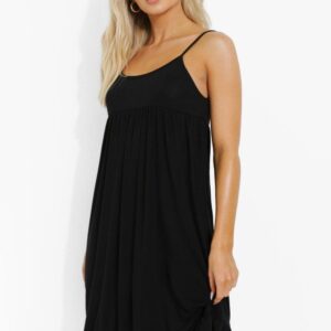 Womens Strappy Tiered Smock Dress - Black - 8, Black