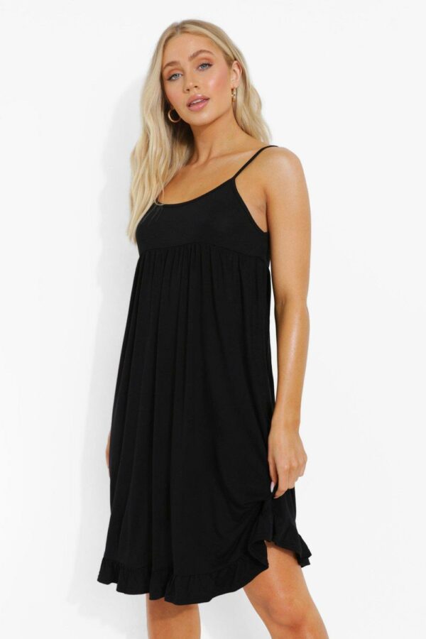 Womens Strappy Tiered Smock Dress - Black - 8, Black