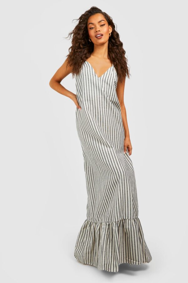 Womens Stripe Trapeze Maxi Dress - Black - 8, Black