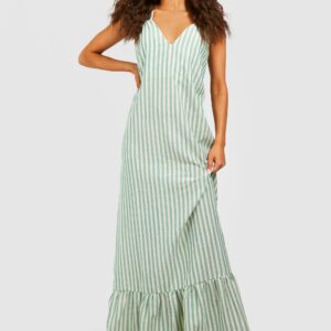 Womens Stripe Trapeze Maxi Dress - Green - 8, Green