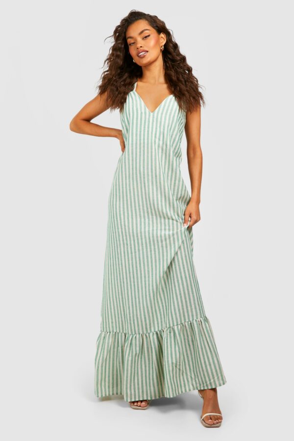 Womens Stripe Trapeze Maxi Dress - Green - 8, Green