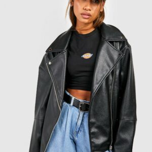 Womens Super Oversized Belted Biker Jacket - Black - 14, Black