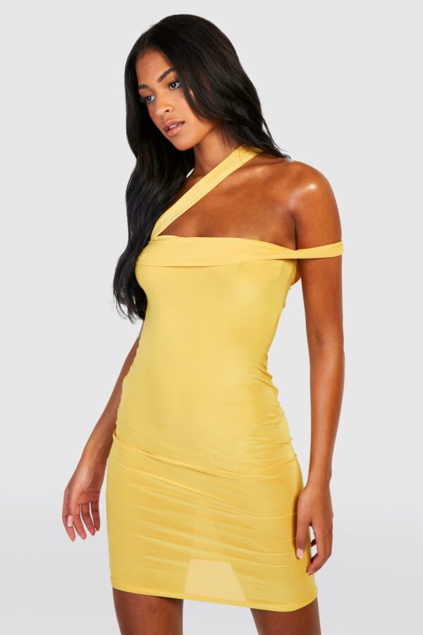 Womens Tall Asymmetric Strap Bodycon Mini Dress - Yellow - 8, Yellow