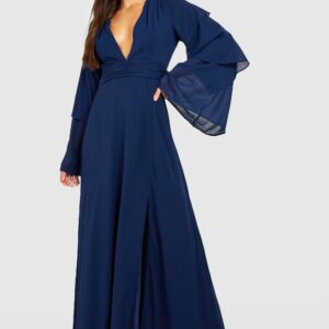 Womens Tall Bridesmaid Tiered Sleeve Occasion Maxi Dress - Navy - 6, Navy