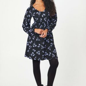 Womens Tall Floral Shirred Waist V Neck Mini Dress