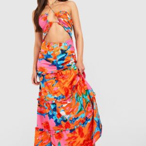 Womens Tall Halter Cut Out Tiered Maxi Dress - Multi - 8, Multi