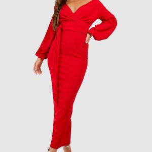 Womens Tall Off The Shoulder Wrap Maxi Bodycon Dress - Red - 10, Red