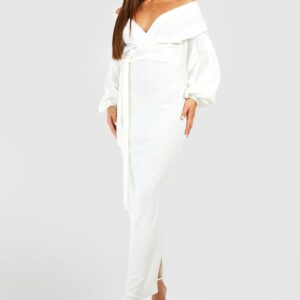 Womens Tall Off The Shoulder Wrap Maxi Bodycon Dress - White - 6, White