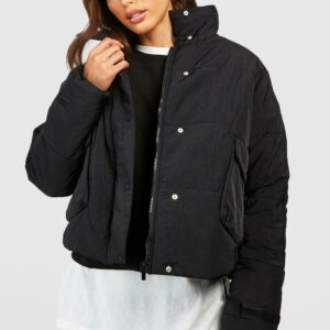 Womens Tall Padded Oversized Cropped Puffer Jacket - Black - 8, Black