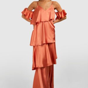 Womens Tall Satin Tiered Ruffle Maxi Dress - Orange - 8, Orange