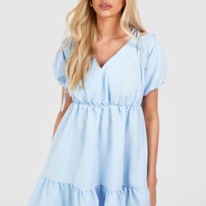 Womens Tall Woven V Neck Tiered Smock Dress - Blue - 8, Blue