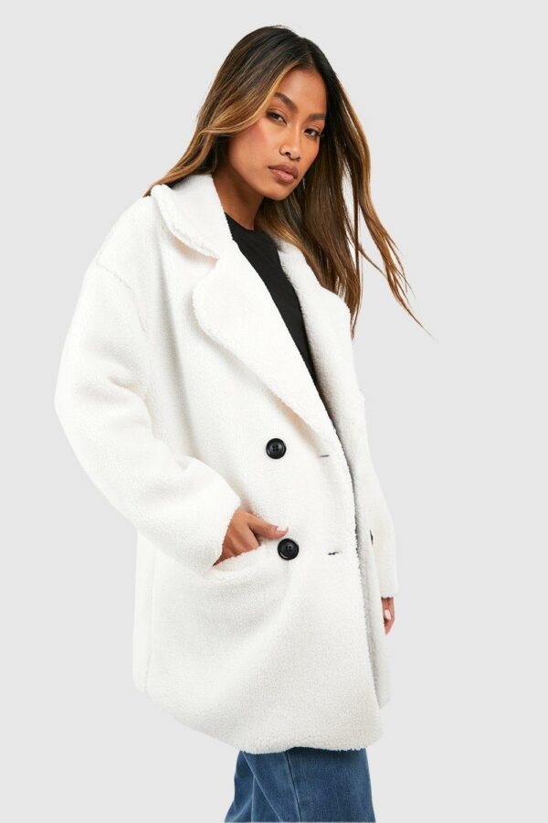 Womens Teddy Double Breasted Coat - Cream - 10, Cream