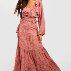 Womens Textured Frill Detail Tiered Maxi Dress - Pink - 8, Pink