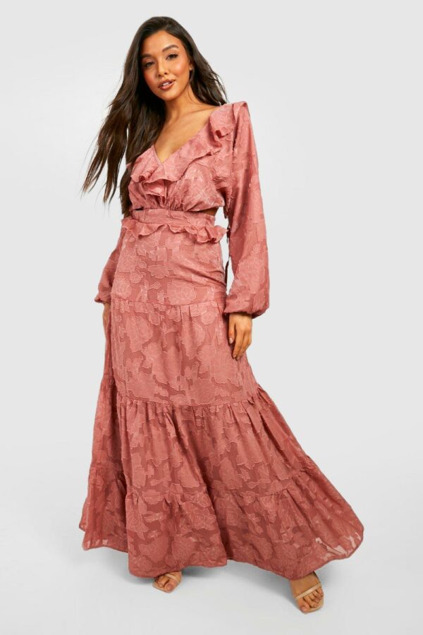 Womens Textured Frill Detail Tiered Maxi Dress - Pink - 8, Pink