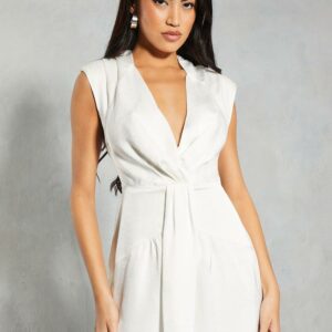 Womens Textured Satin Drape Detail Sleeveless Bodycon Mini Dress - white - 10, White