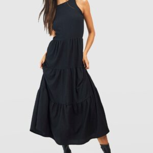 Womens Textured Tiered Cut Out Smock Dress - Black - 8, Black