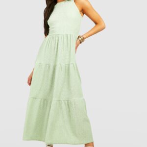 Womens Textured Tiered Cut Out Smock Dress - Green - 14, Green