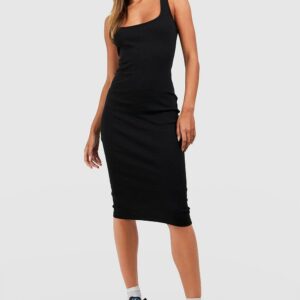 Womens Thick Strap Square Neck Bodycon Midi Dress - Black - 10, Black