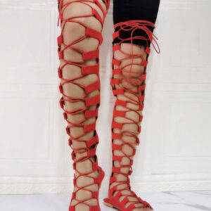 Women's Thigh High Lace Up Flat Gladiator Sandals in Suede