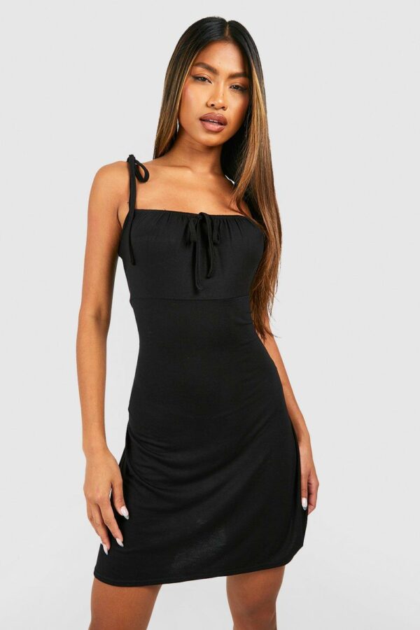 Womens Tie Shoulder Strappy Sundress - Black - 12, Black