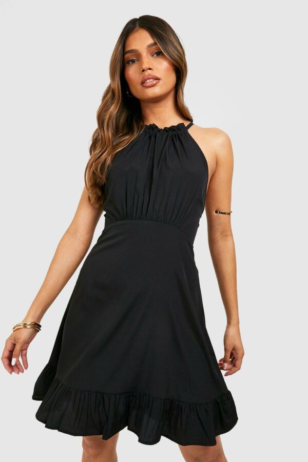 Womens Tie Strap Frill Detail Sundress - Black - 18, Black