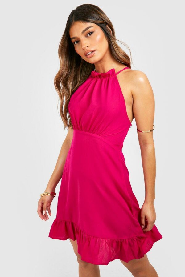 Womens Tie Strap Frill Detail Sundress - Pink - 12, Pink