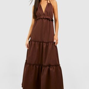 Womens Tiered Maxi Dress - Brown - 12, Brown