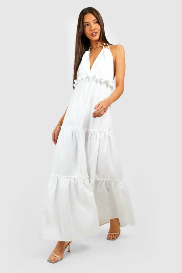 Womens Tiered Maxi Dress - White - 12, White