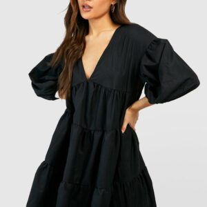 Womens Tiered Oversized Smock Dress - Black - 14, Black