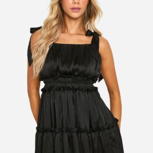 Womens Tiered Ruffle Skater Dress - Black - 8, Black