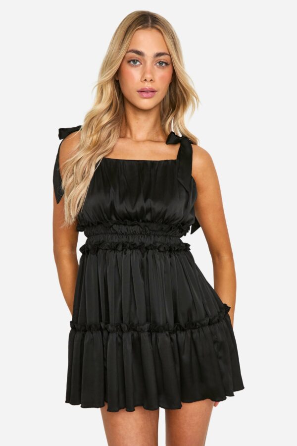 Womens Tiered Ruffle Skater Dress - Black - 8, Black