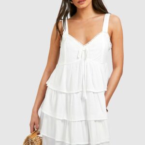 Womens Tiered Ruffle Smock Dress - White - 14, White