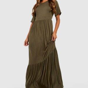 Womens Tiered Smock Maxi Dress - Green - 18, Green