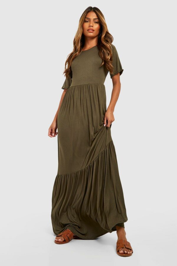 Womens Tiered Smock Maxi Dress - Green - 18, Green