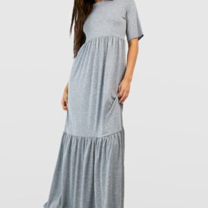 Womens Tiered Smock Maxi Dress - Grey - 8, Grey