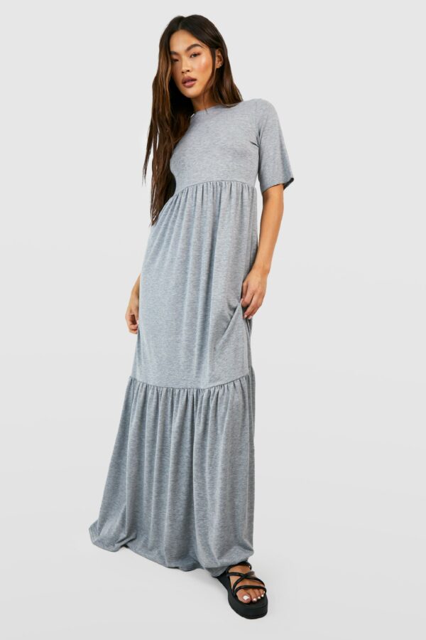 Womens Tiered Smock Maxi Dress - Grey - 8, Grey