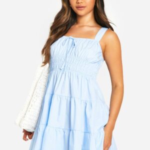 Womens Tiered Smock Mini Dress - Blue - 18, Blue