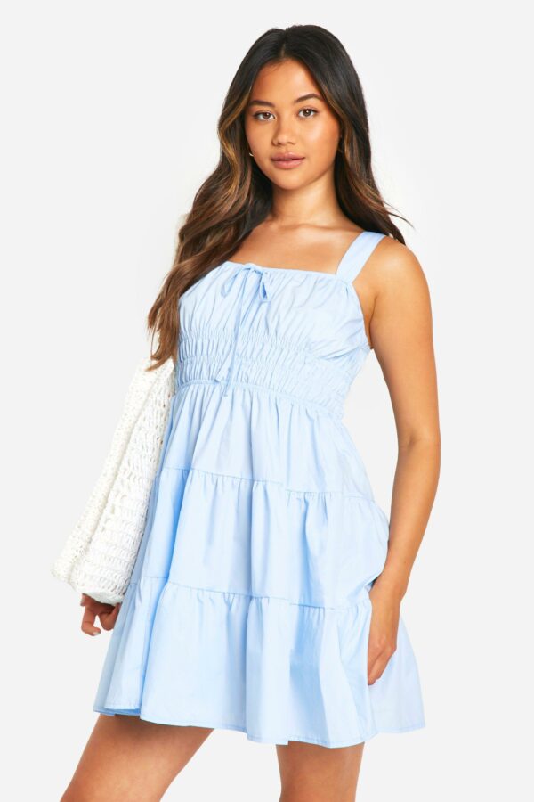 Womens Tiered Smock Mini Dress - Blue - 8, Blue