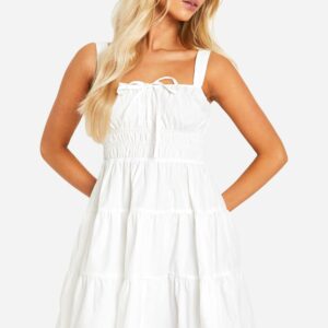 Womens Tiered Smock Mini Dress - White - 16, White