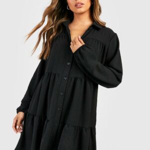 Womens Tiered Smock Shirt Dress - Black - 12, Black