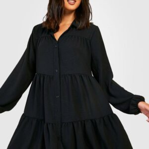 Womens Tiered Smock Shirt Dress - Black - 14, Black