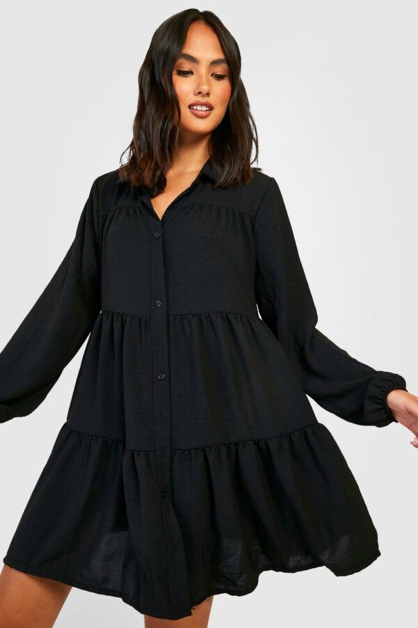 Womens Tiered Smock Shirt Dress - Black - 14, Black