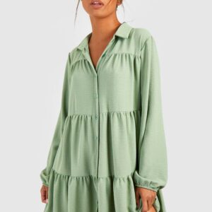 Womens Tiered Smock Shirt Dress - Green - 6, Green