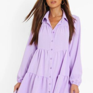 Womens Tiered Smock Shirt Dress - Purple - 10, Purple