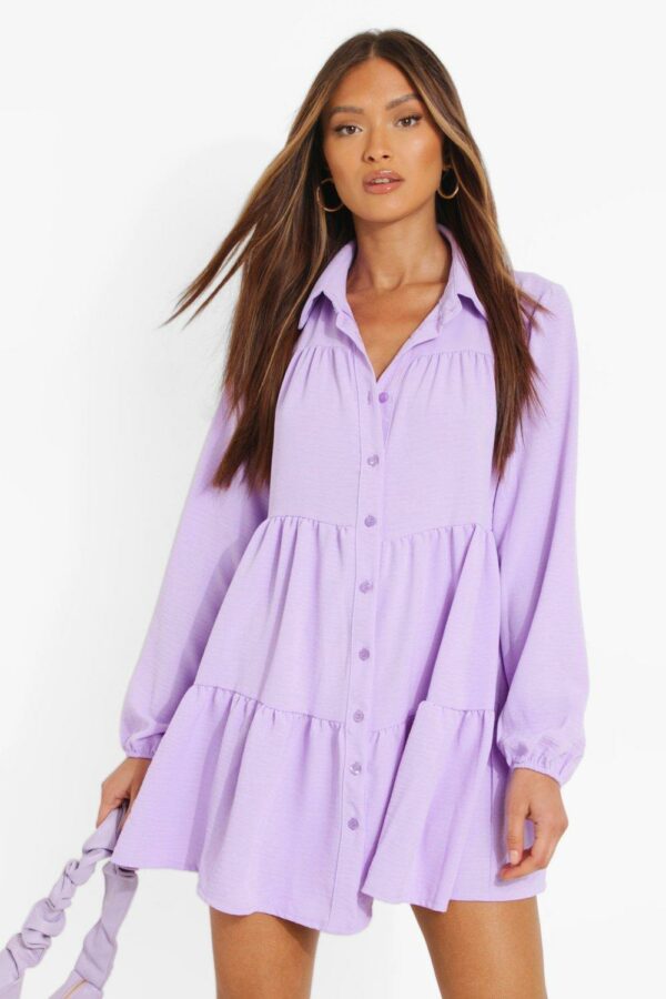 Womens Tiered Smock Shirt Dress - Purple - 10, Purple