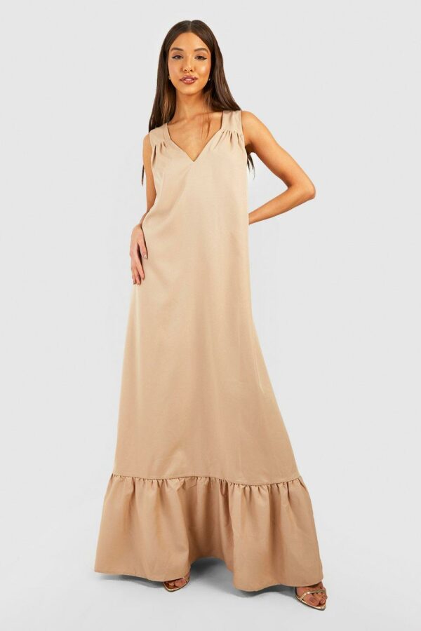 Womens Trapeze Maxi Dress - Beige - 8, Beige